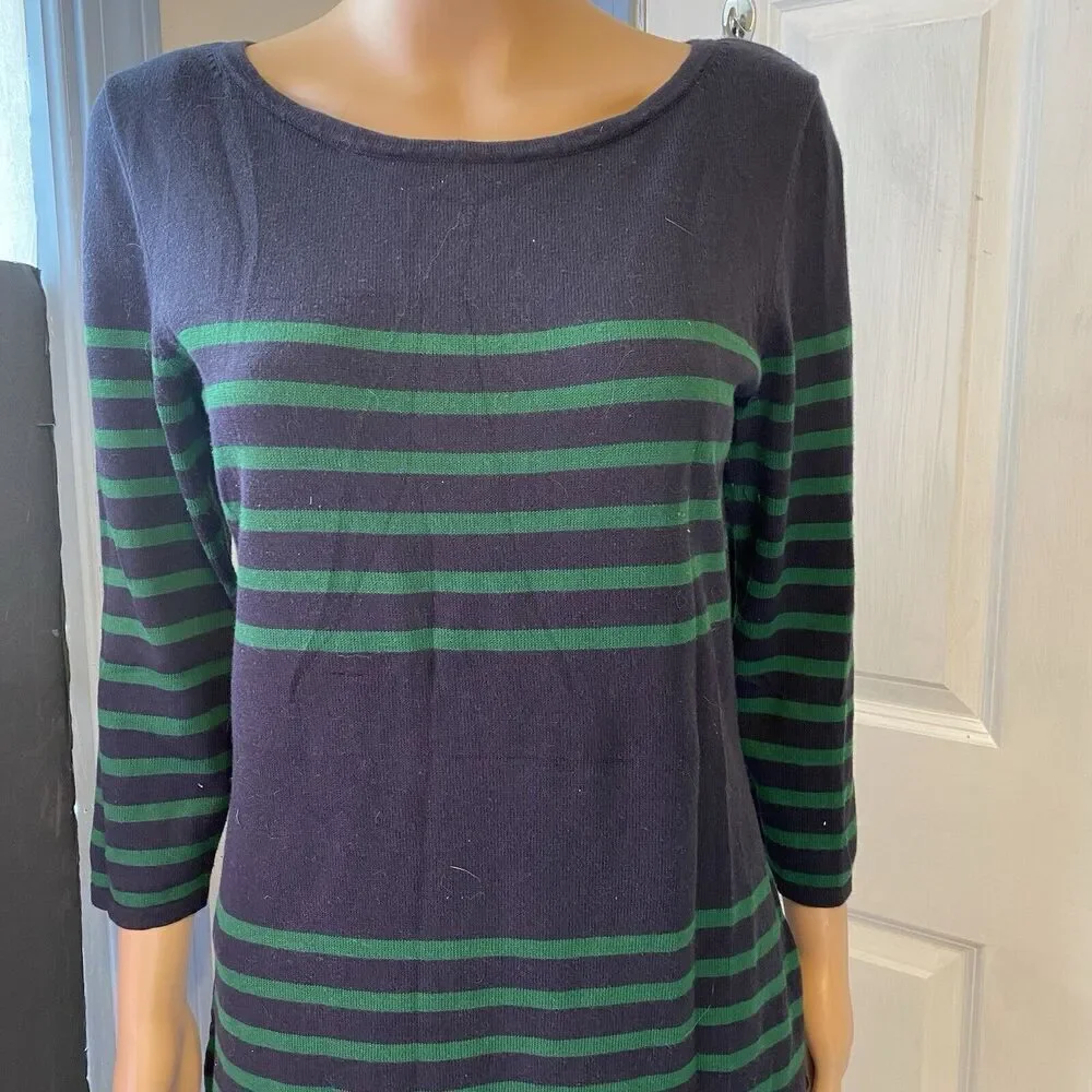 Michael Kors Knit Sweater Dress Green Blue Stripes Size M/L Mini 3/4 Sleeves